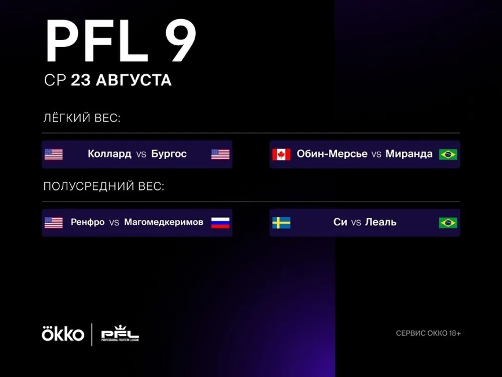 Где смотреть PFL 9: сезон 2023