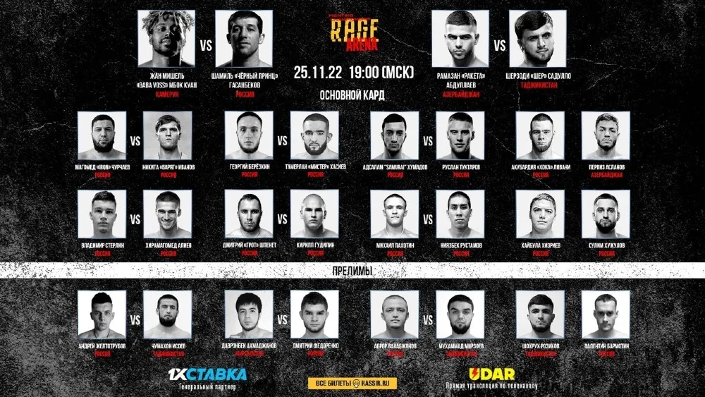 Участники, кард турнира RAGE Arena 25
ноября