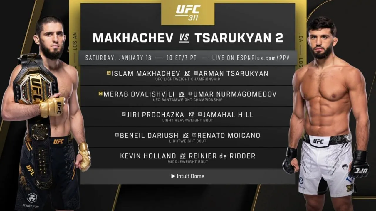 Кард турнира UFC 311