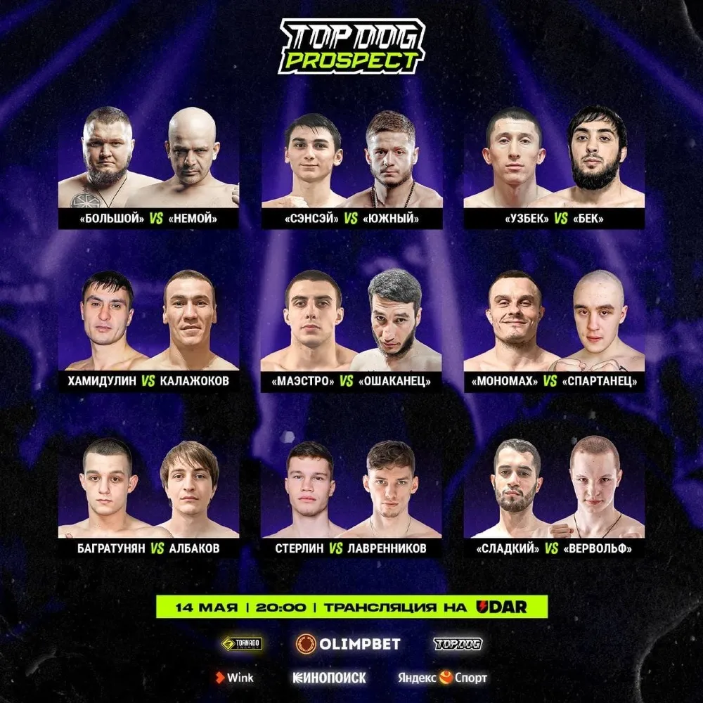 Все участники, кард турнира Top Dog: PROSPECT 14 мая