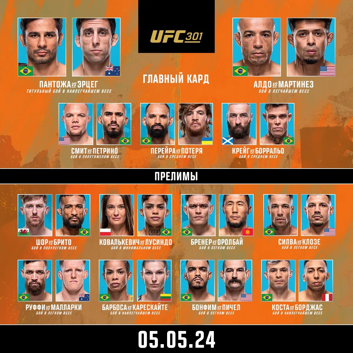 Кард UFC 301