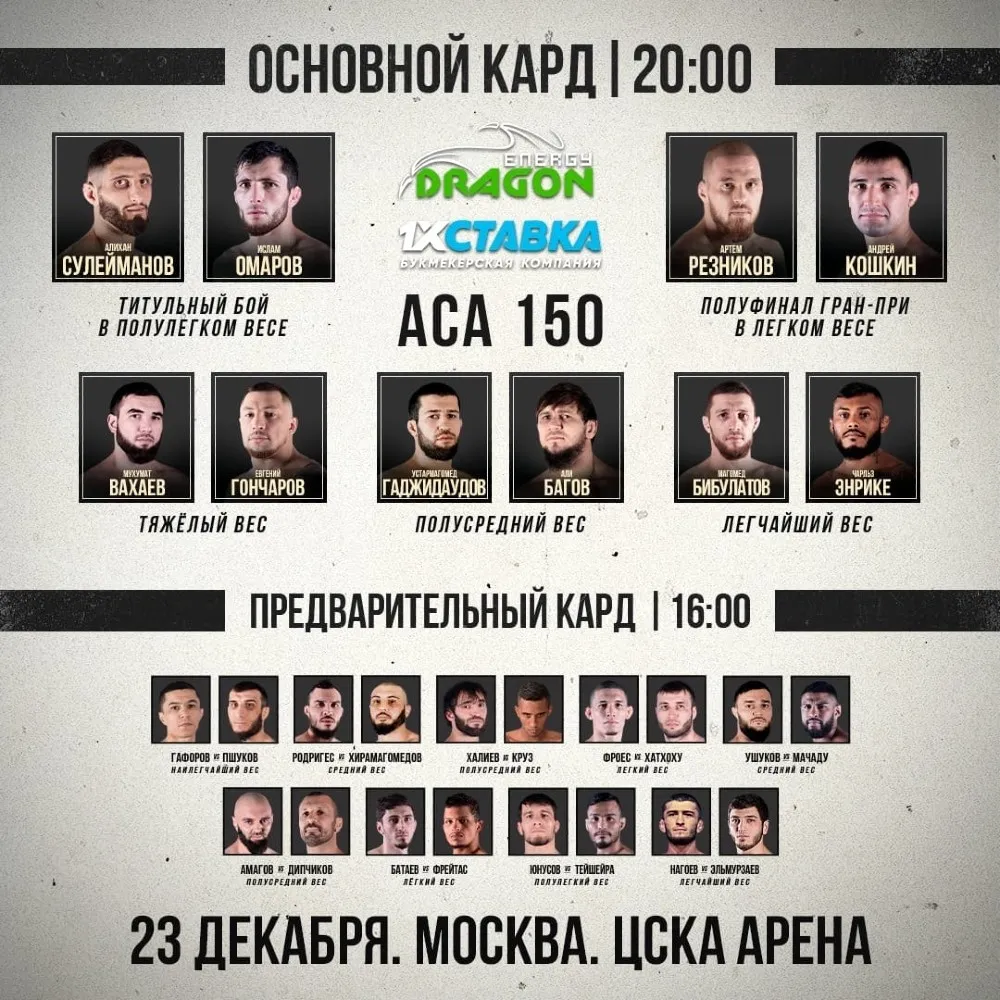 Все участники, кард турнира АСА 150 23 декабря