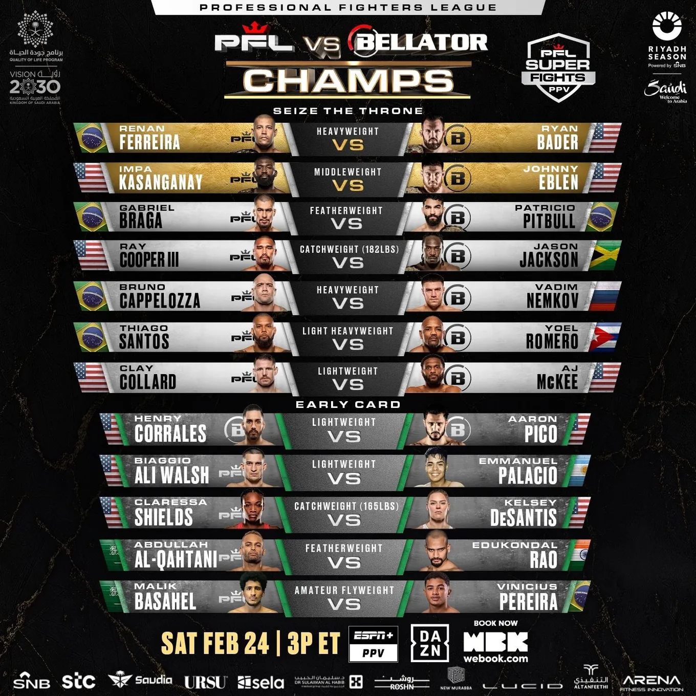 Полный кард турнира PFL vs Bellator