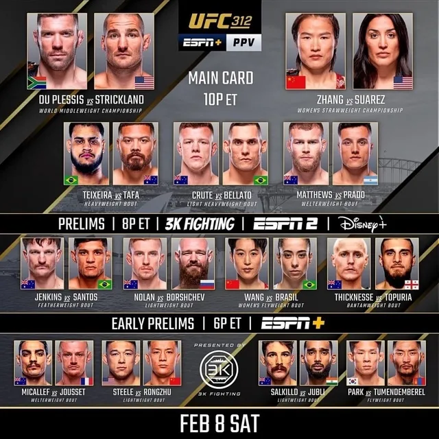 Полный кард турнира UFC 9 февраля