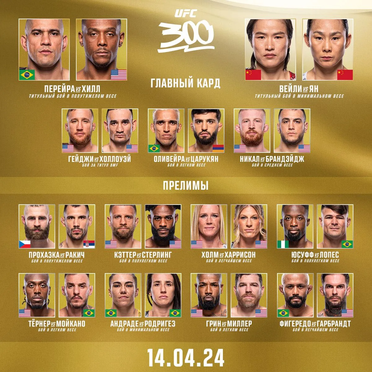 Кард UFC 300