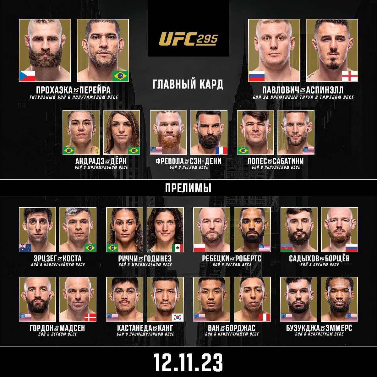 Кард UFC 295