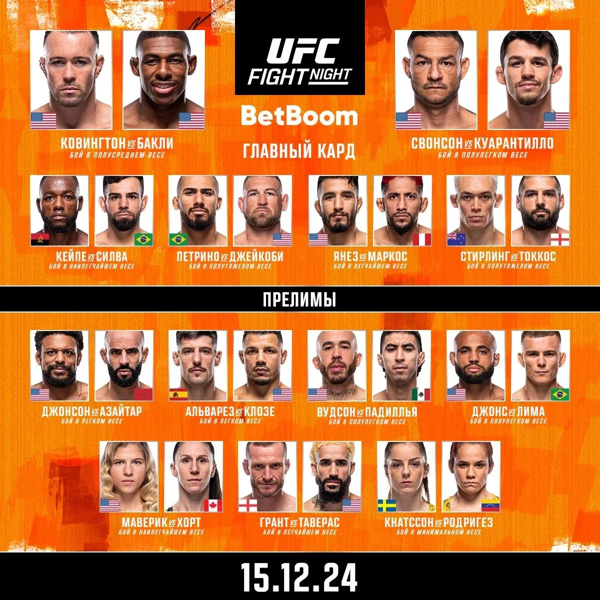 Кард турнира UFC on ESPN 63