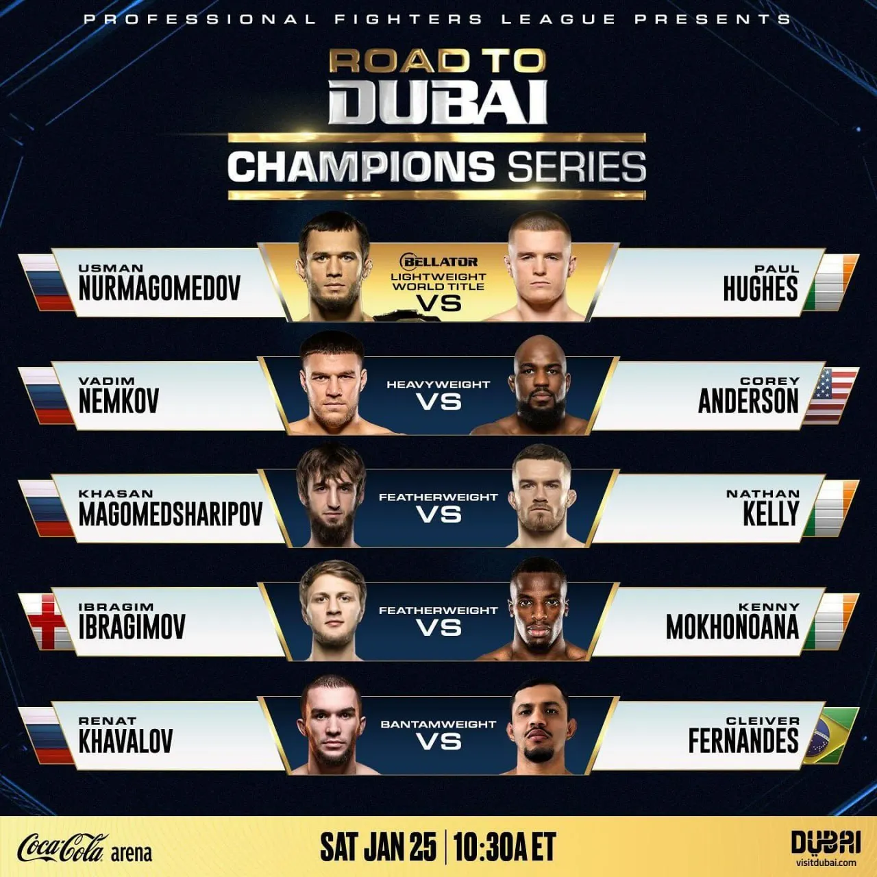 Кард турнира Road To Dubai: Champions Series