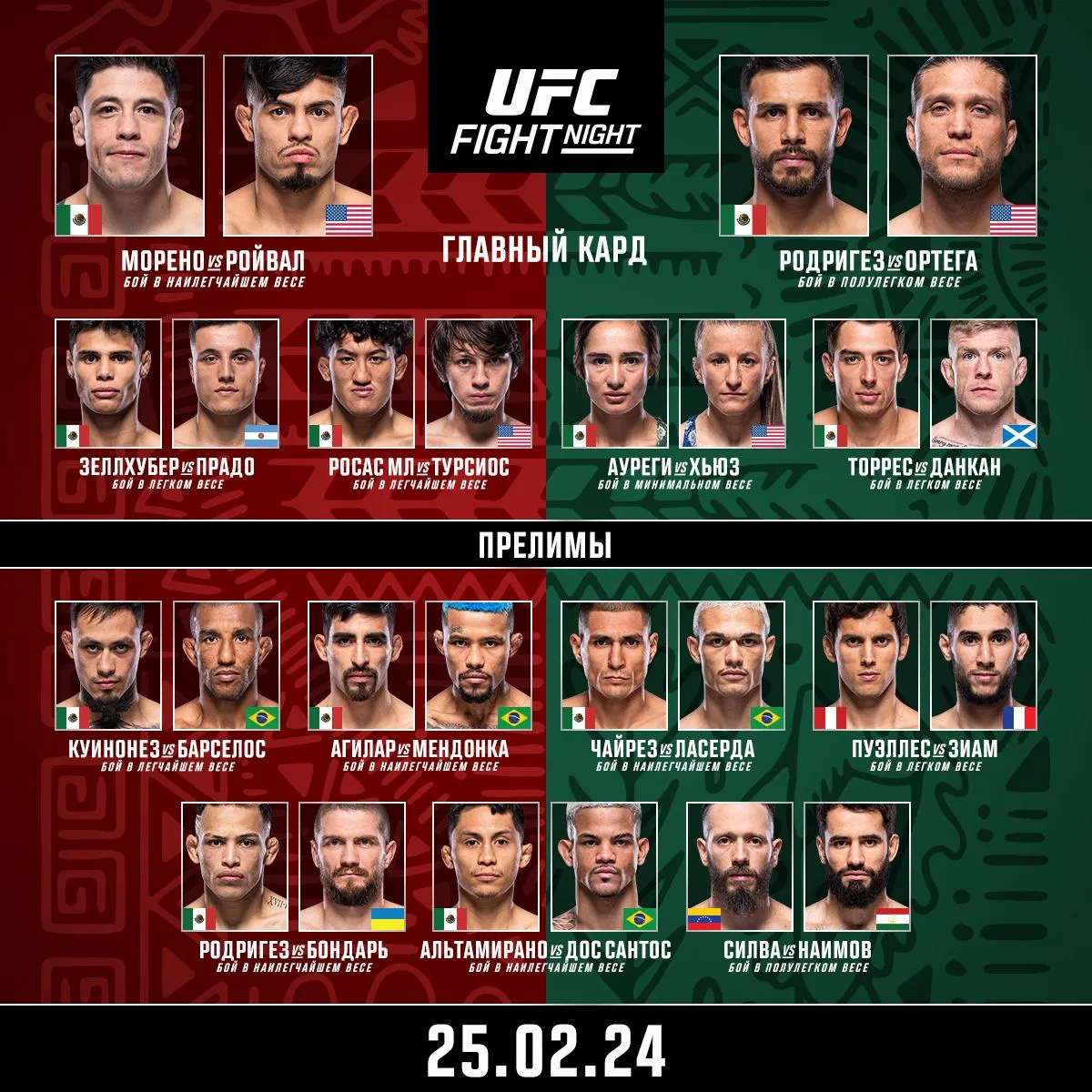 Кард турнира UFC Mexico