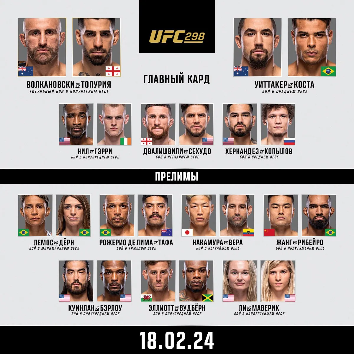 Кард UFC 298