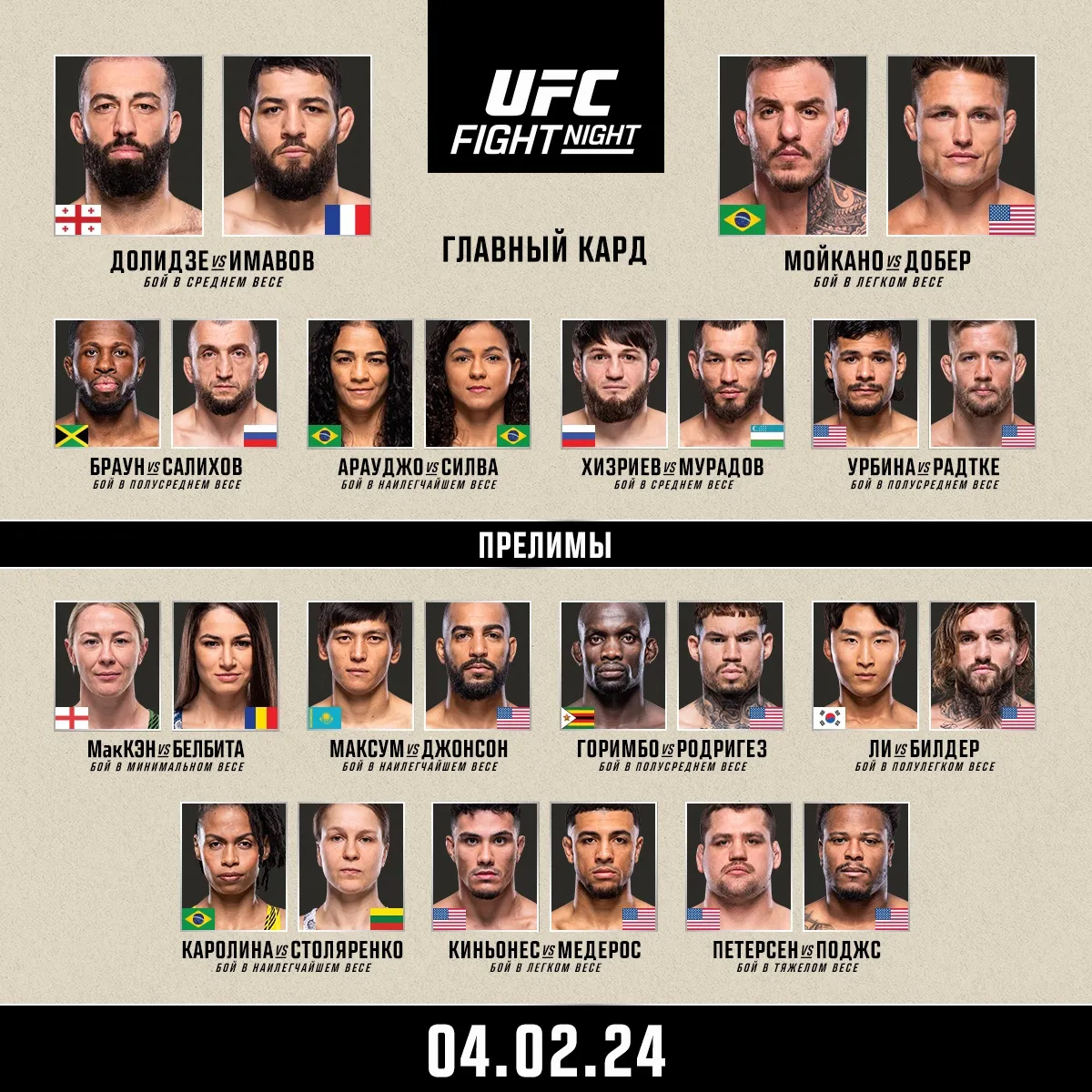 Кард UFC Fight Night 235