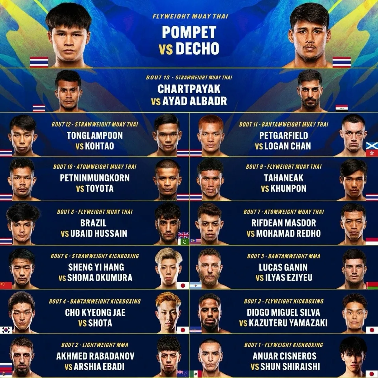 Полный кард турнира ONE 16 ноября