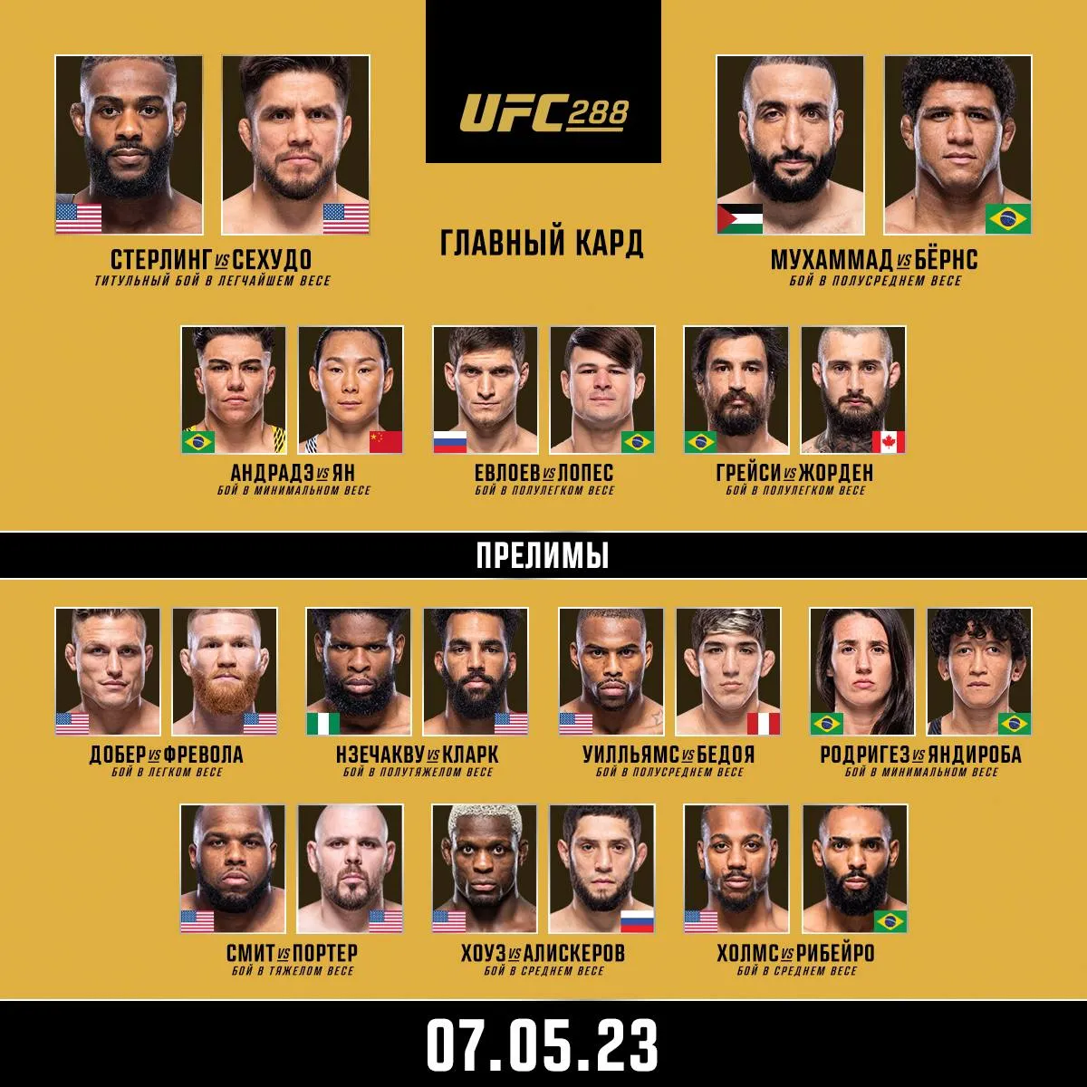 Кард UFC 288