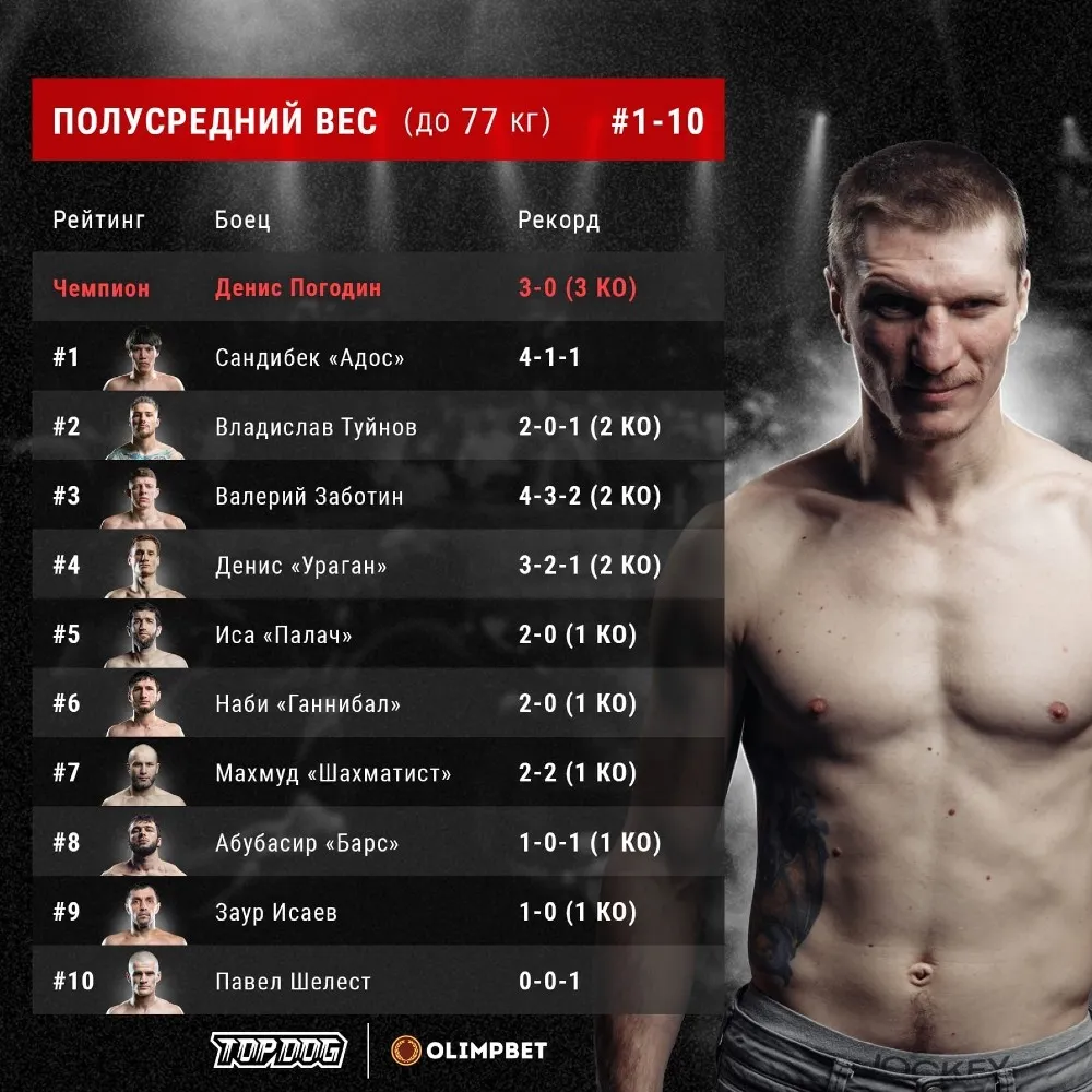 Рейтинг полусреднего дивизиона Top Dog