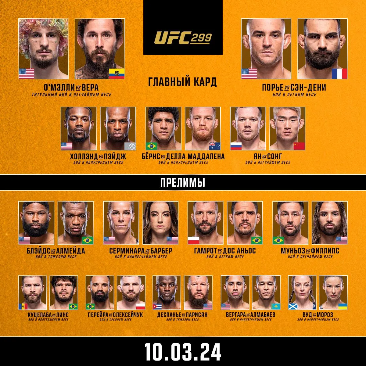 Кард UFC 299