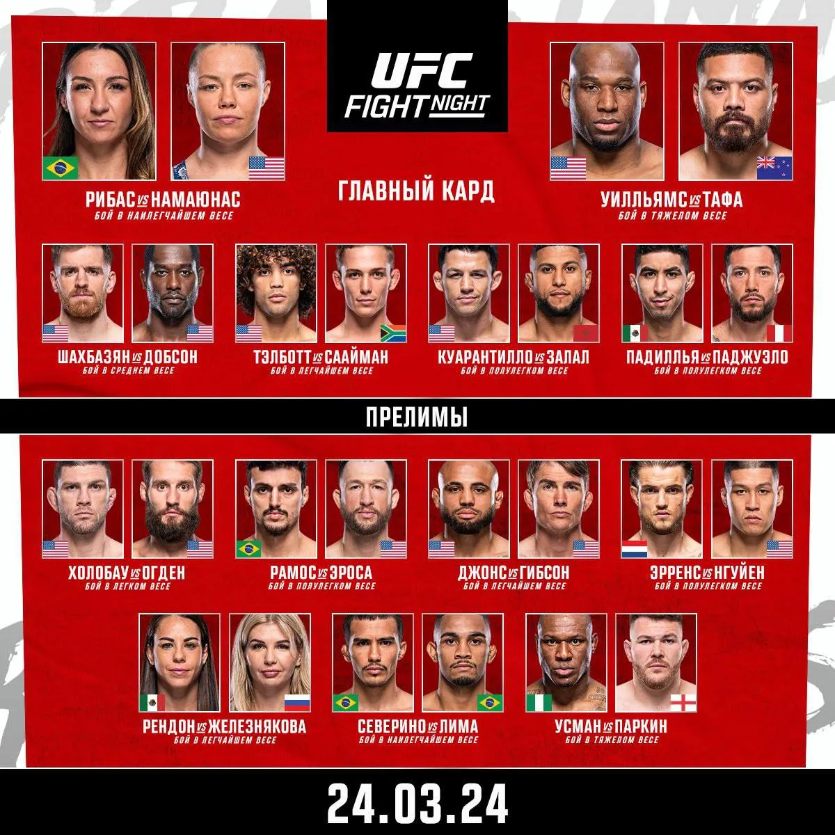 Кард турнира UFC on ESPN