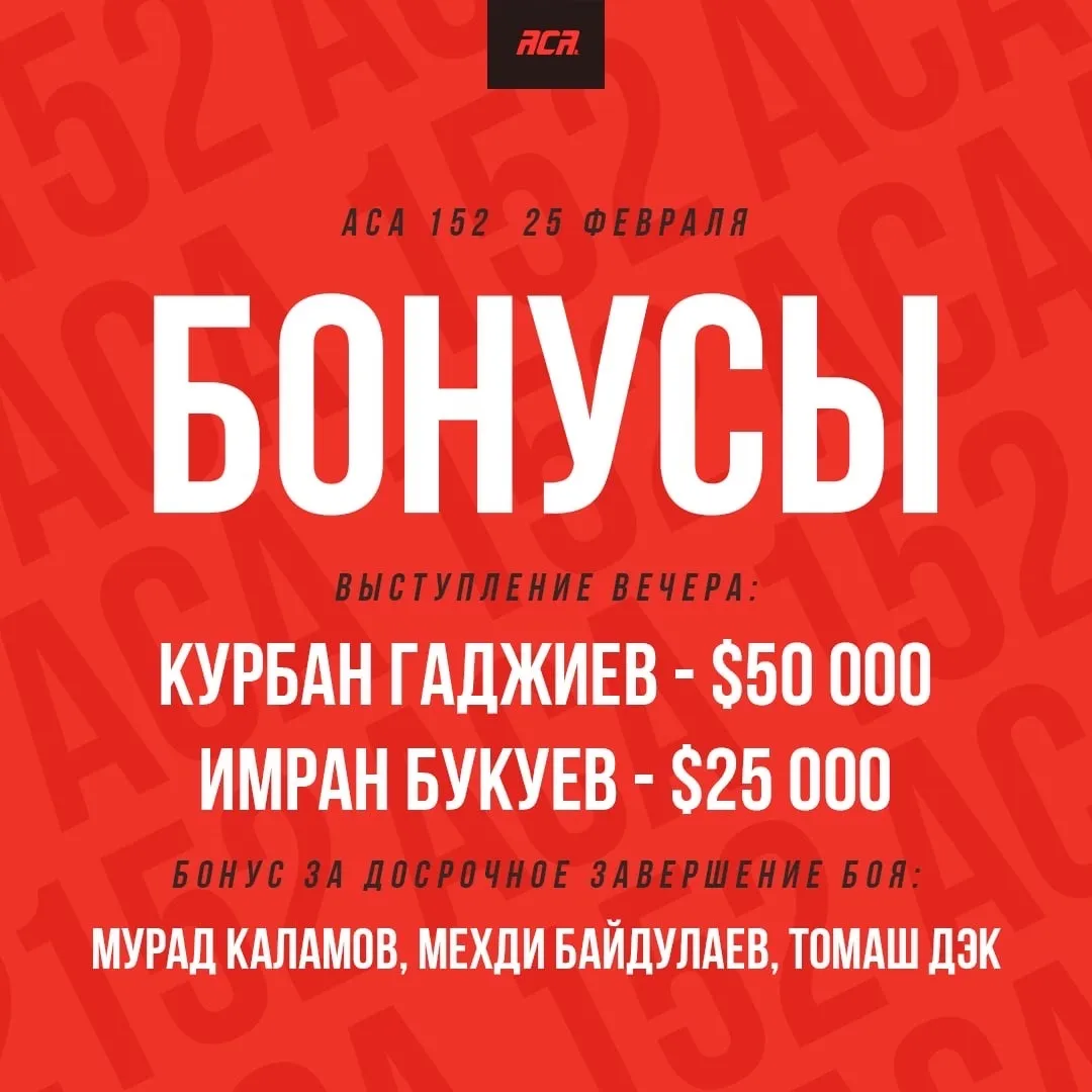 Бонусы турнира ACA 152