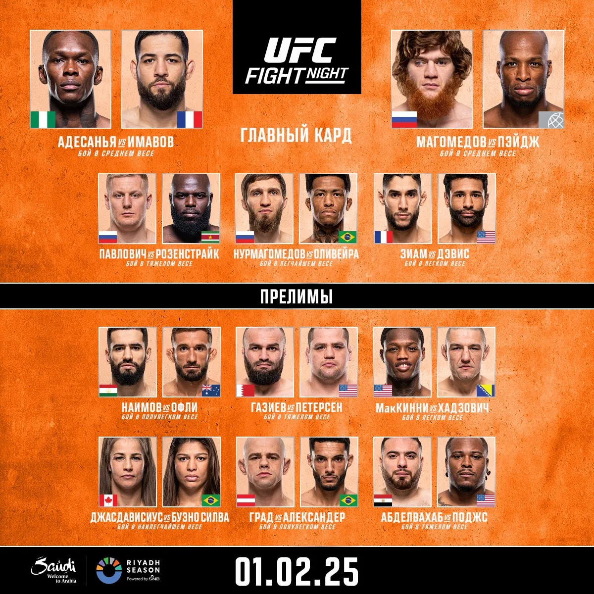 На турнире UFC Fight Night 250 состоится 11 поединков