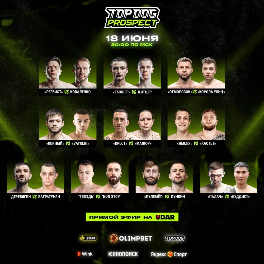 Все участники, кард турнира Top Dog: PROSPECT 18
июня