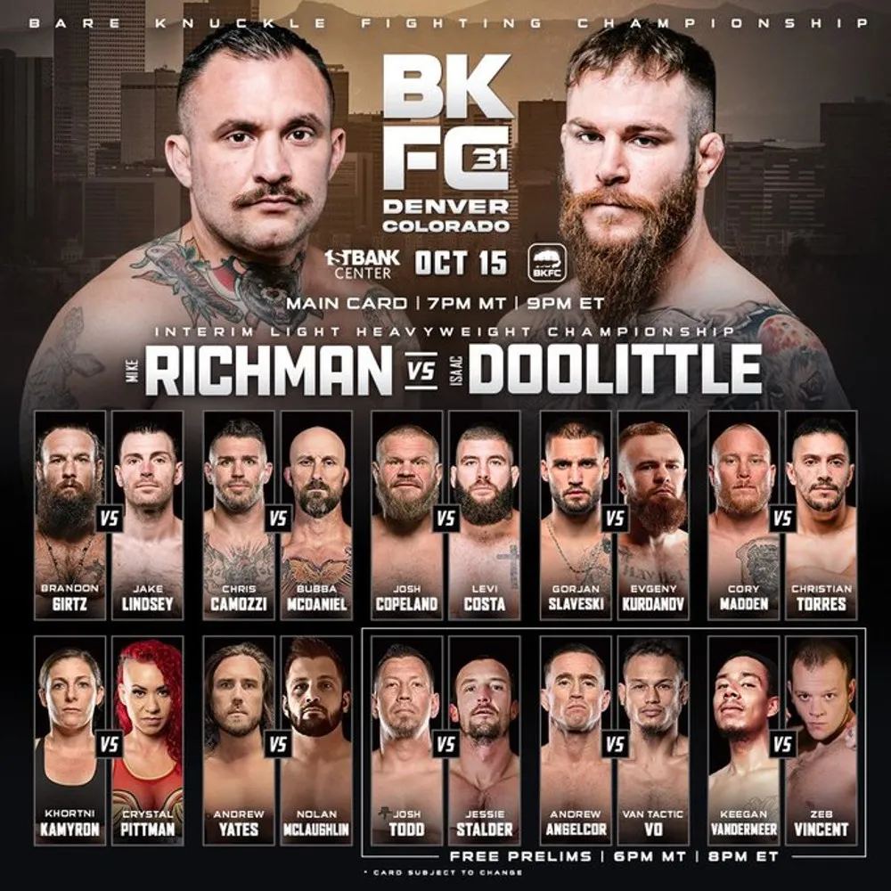 Все участники, кард турнира Bare Knuckle FC 31