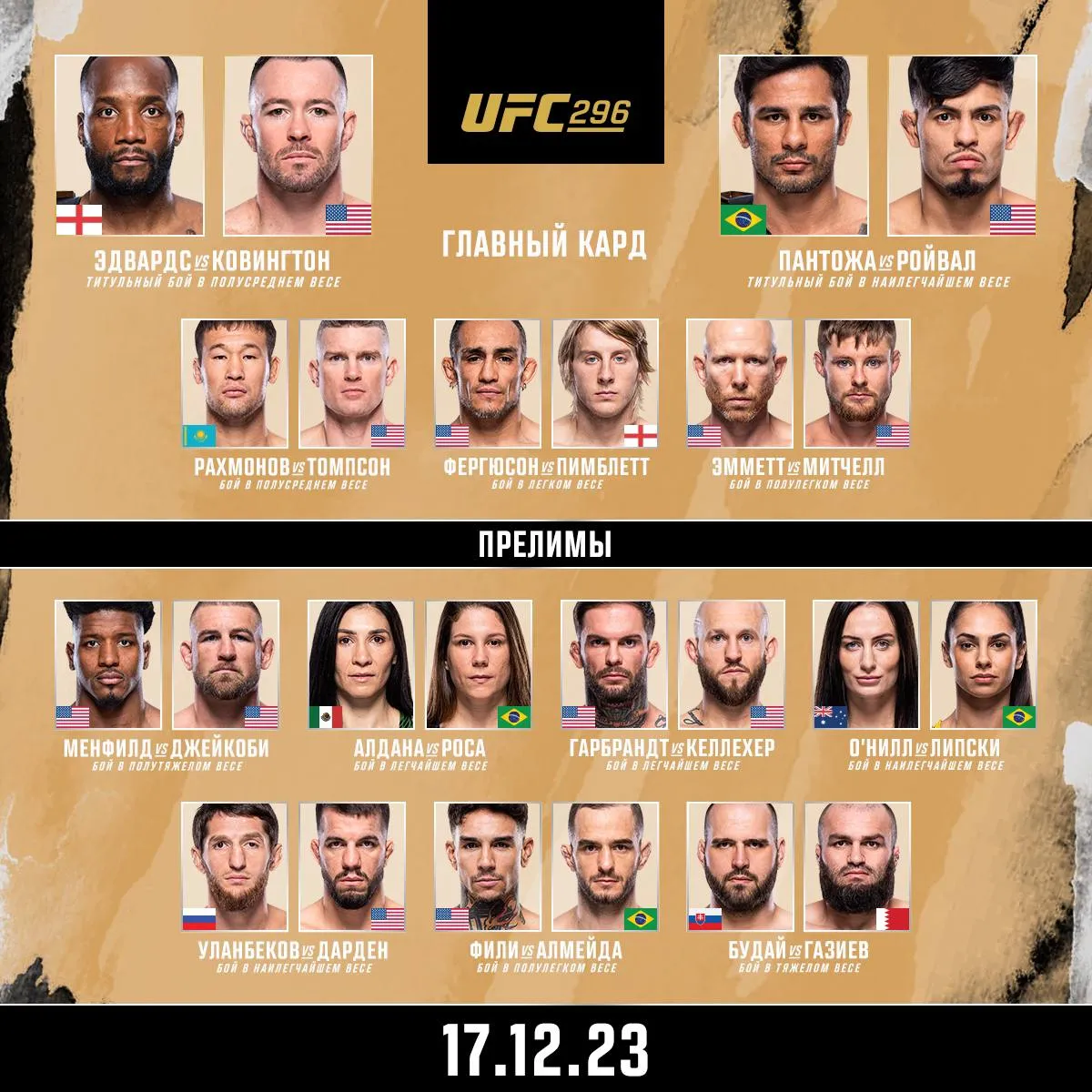 Кард UFC 296