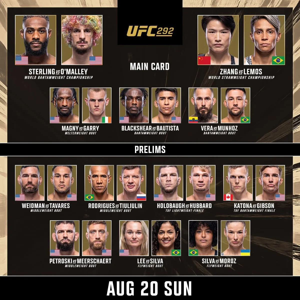 Полный кард турнира UFC 292
