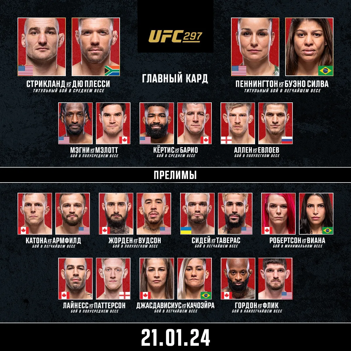 Кард UFC 297