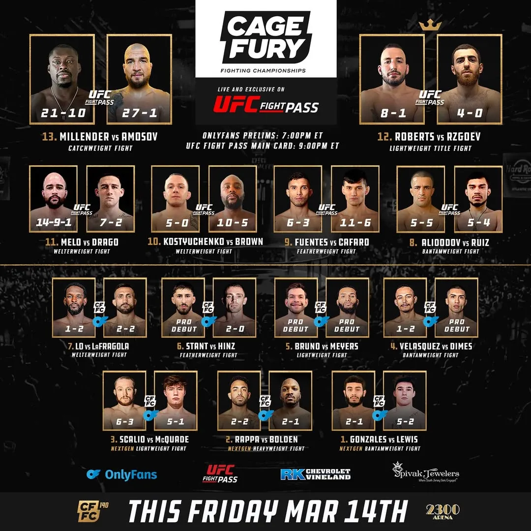 Полный кард турнира Cage Fury FC 14 марта