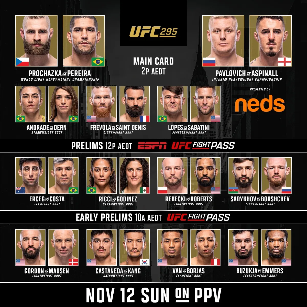 Полный кард UFC 295