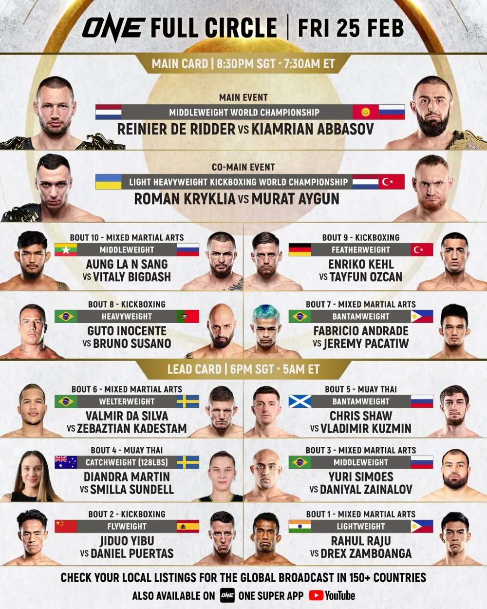 Кард, все участники турнира ONE Championship 25 февраля