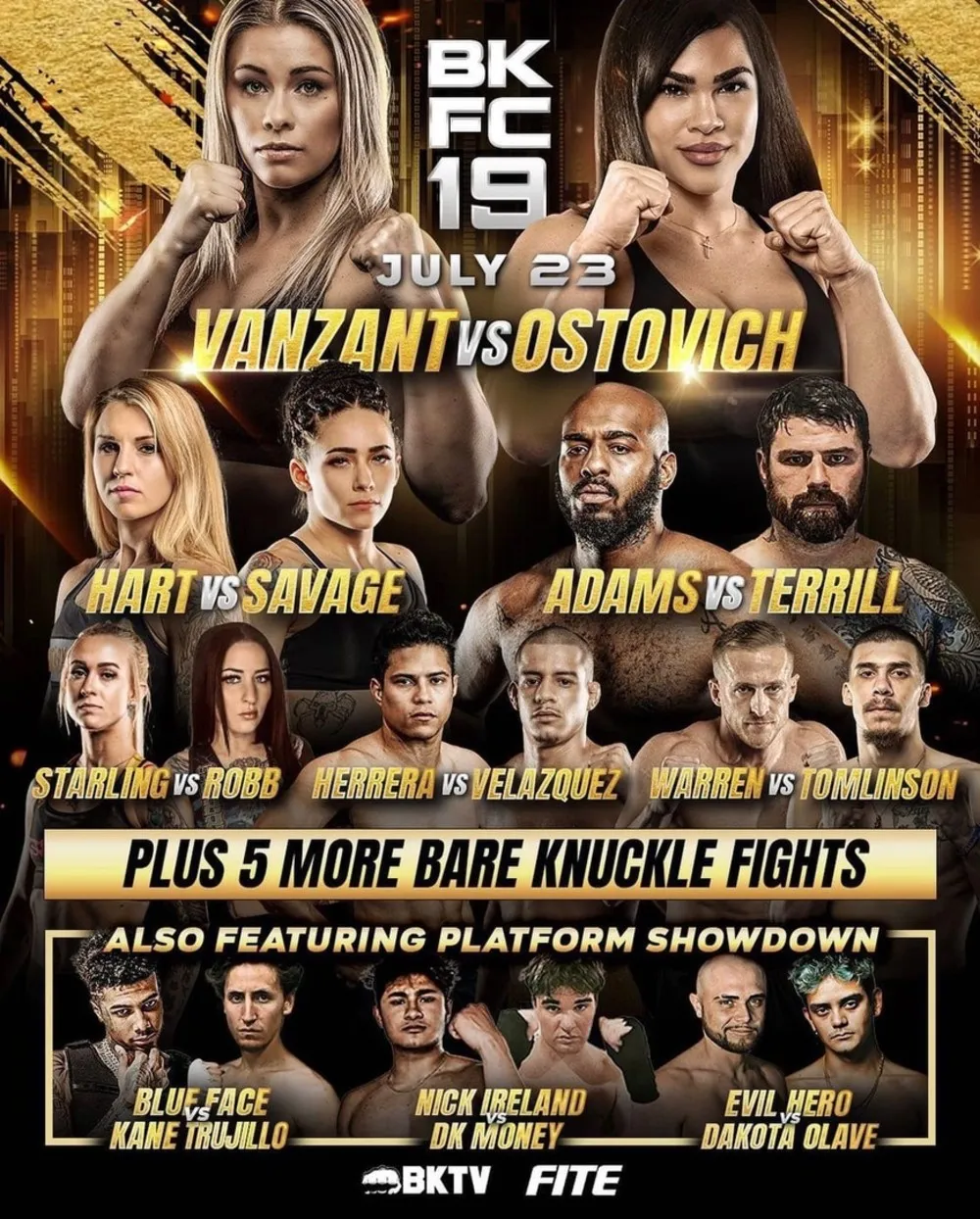 Все участники турнира, кард BKFC 19
