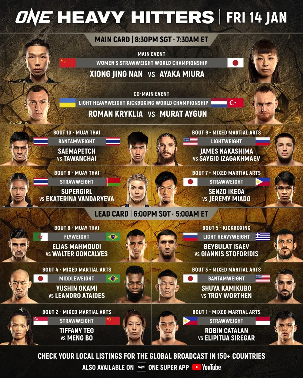 Кард, все участники турнира ONE Championship 14 января