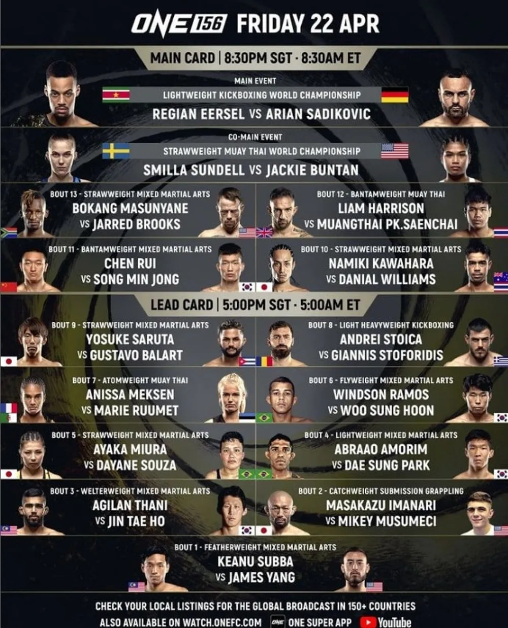 Кард, все участники турнира ONE Championship 22 апреля