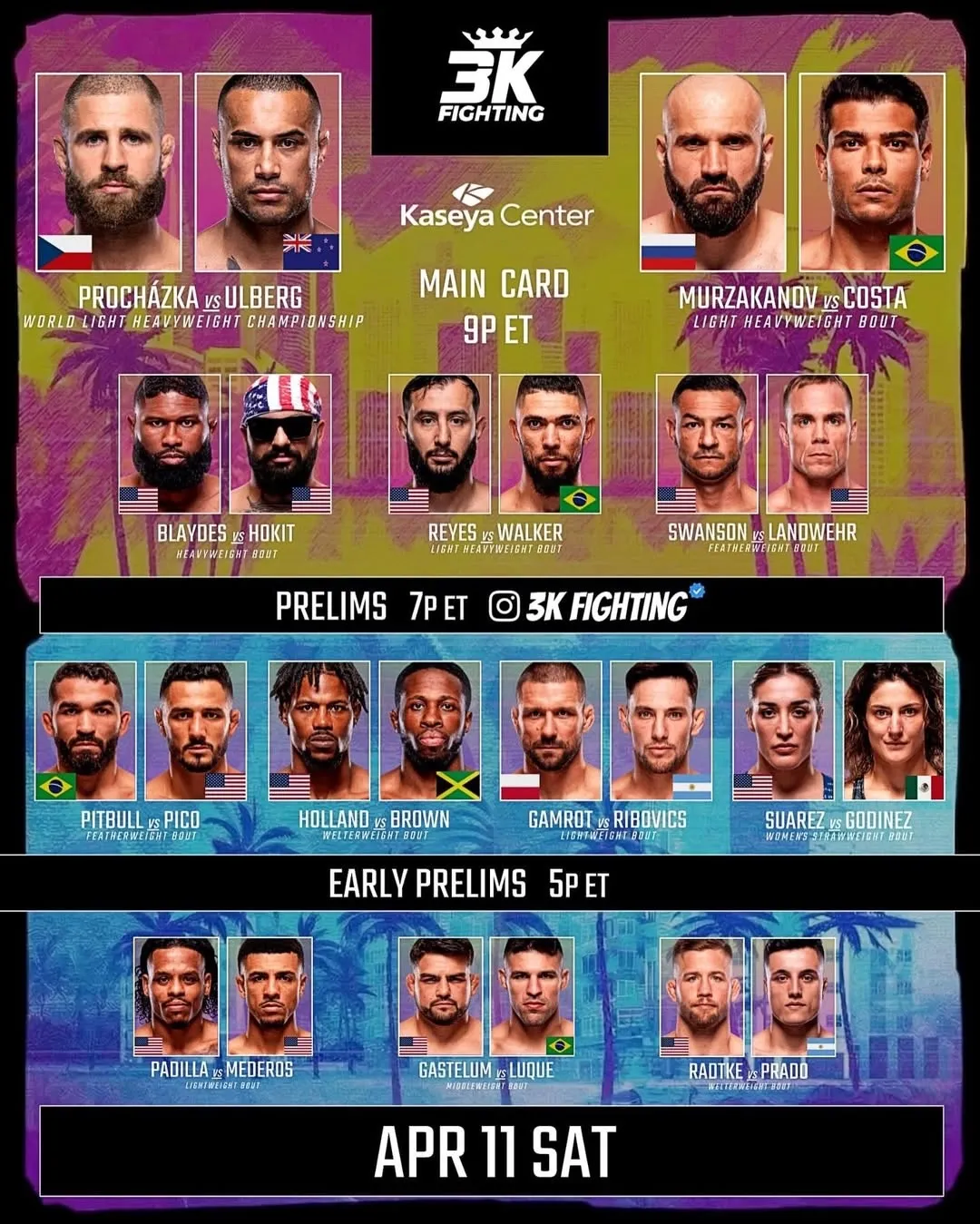 Полный кард турнира UFC 327