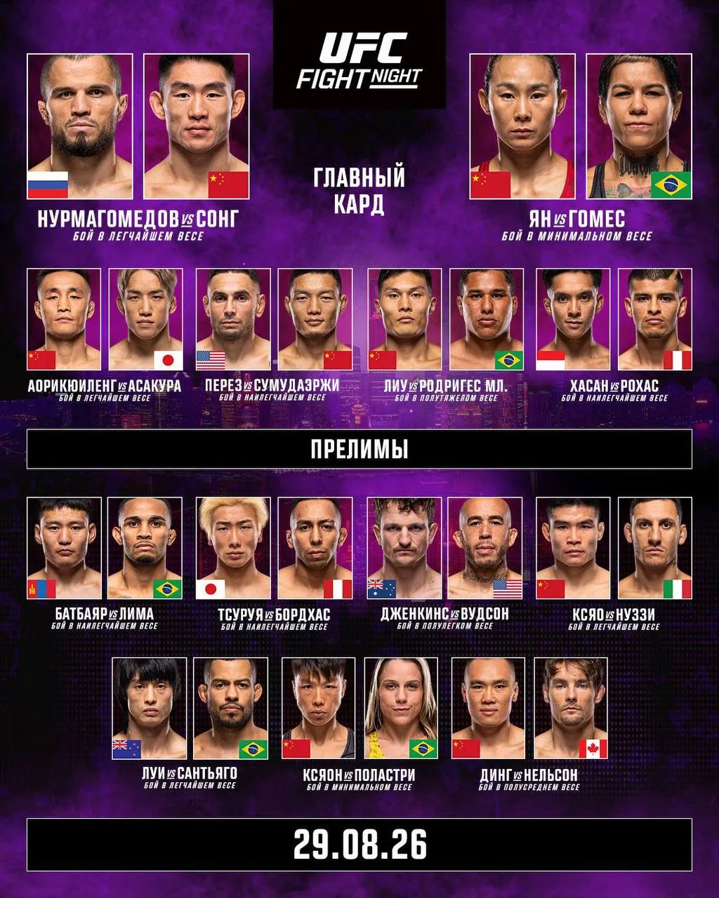 Полный кард турнира UFC Fight Night 286