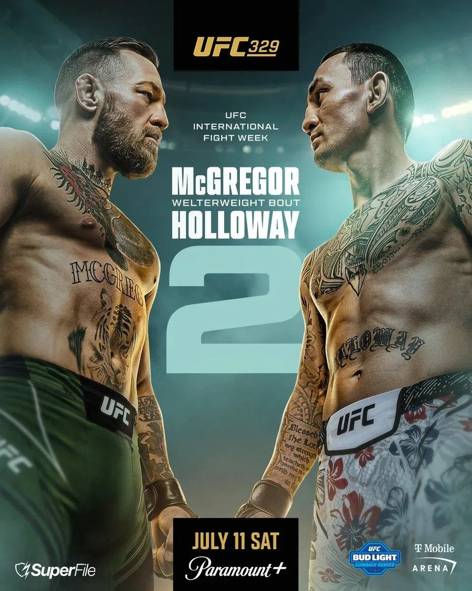 Официальный постер турнира UFC 329: Макгрегор – Холлоуэй 2