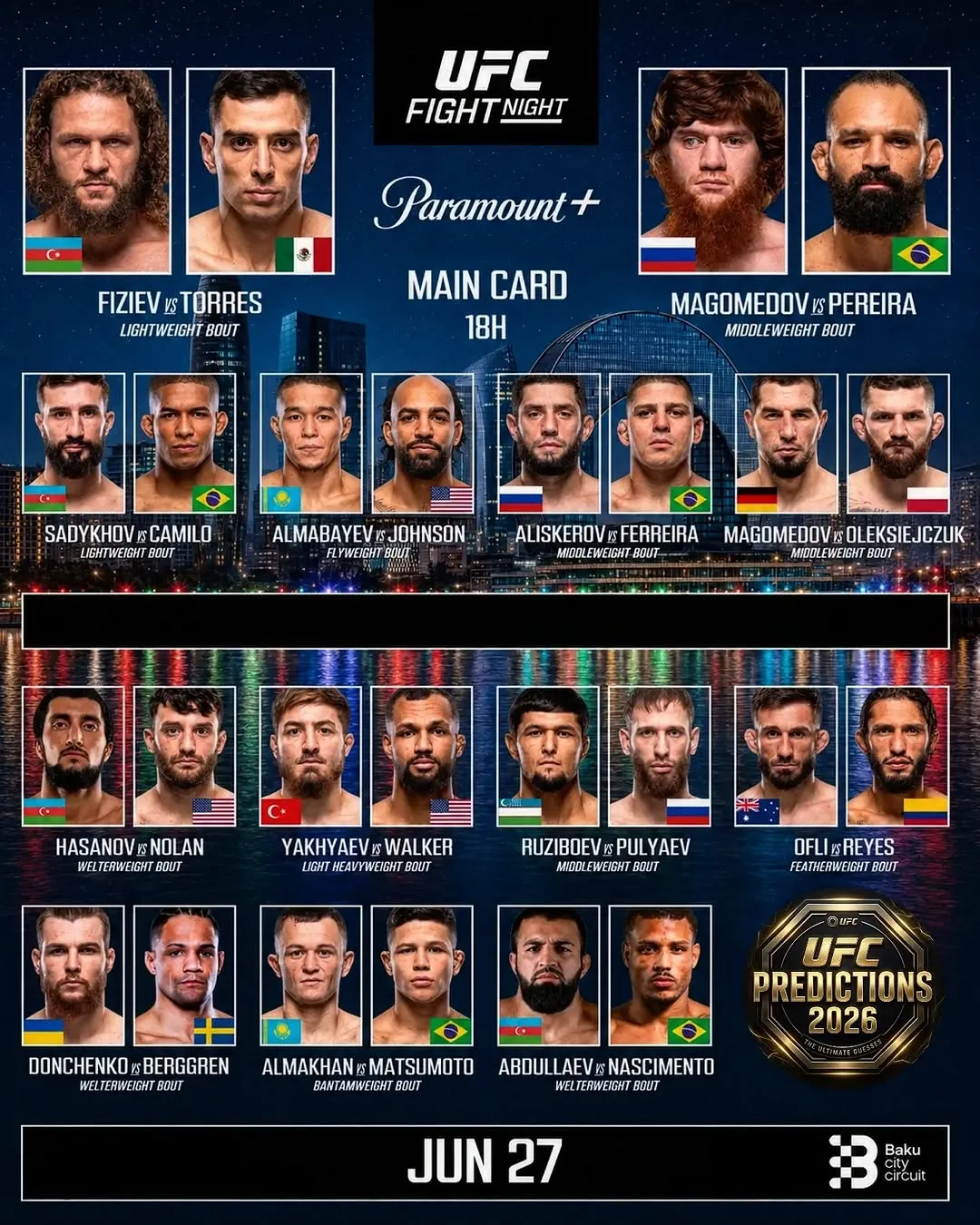 Полный кард UFC Баку 27 июня