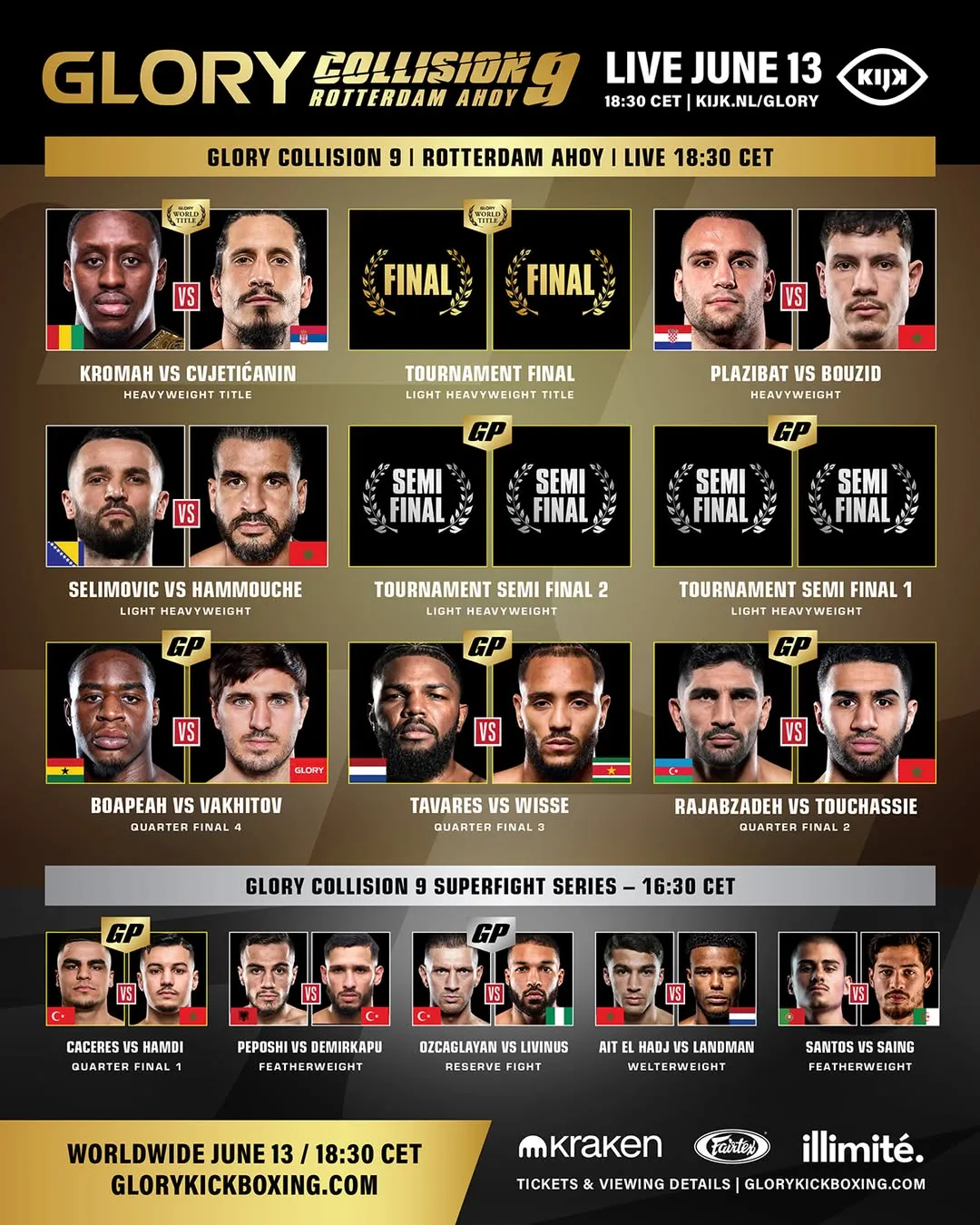 Полный кард турнира Glory 13 июня
