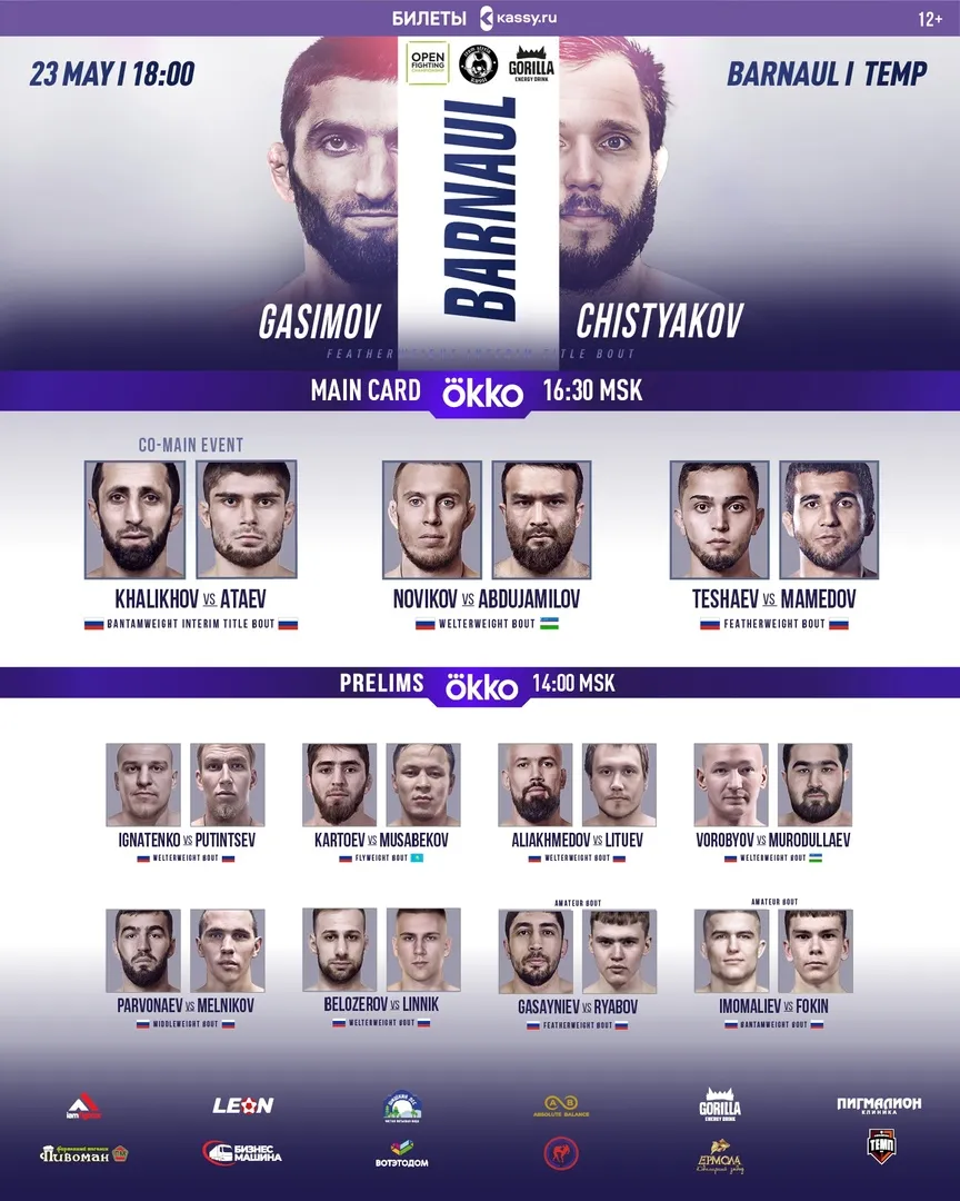 Полный кард турнира Open FC 23 мая