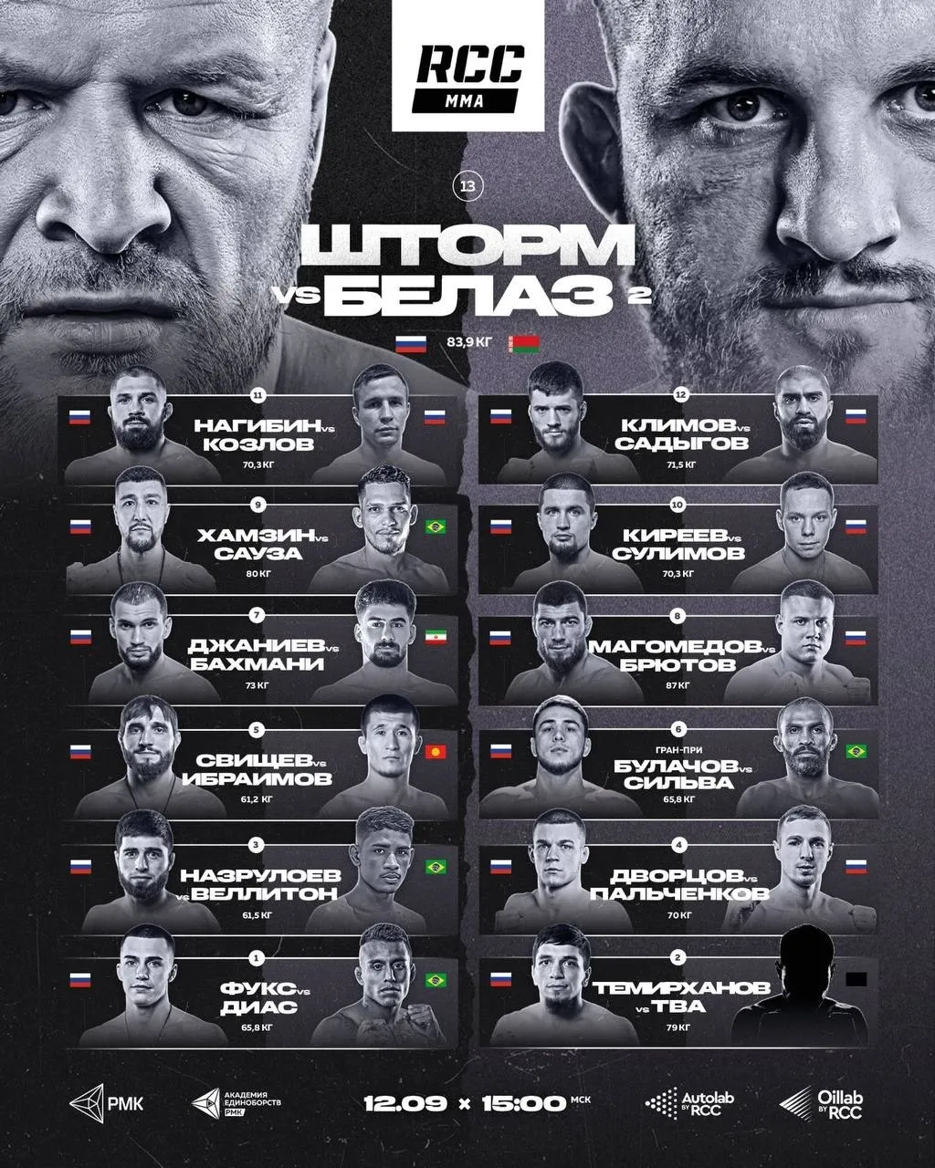 Полный кард турнира RCC 12 сентября