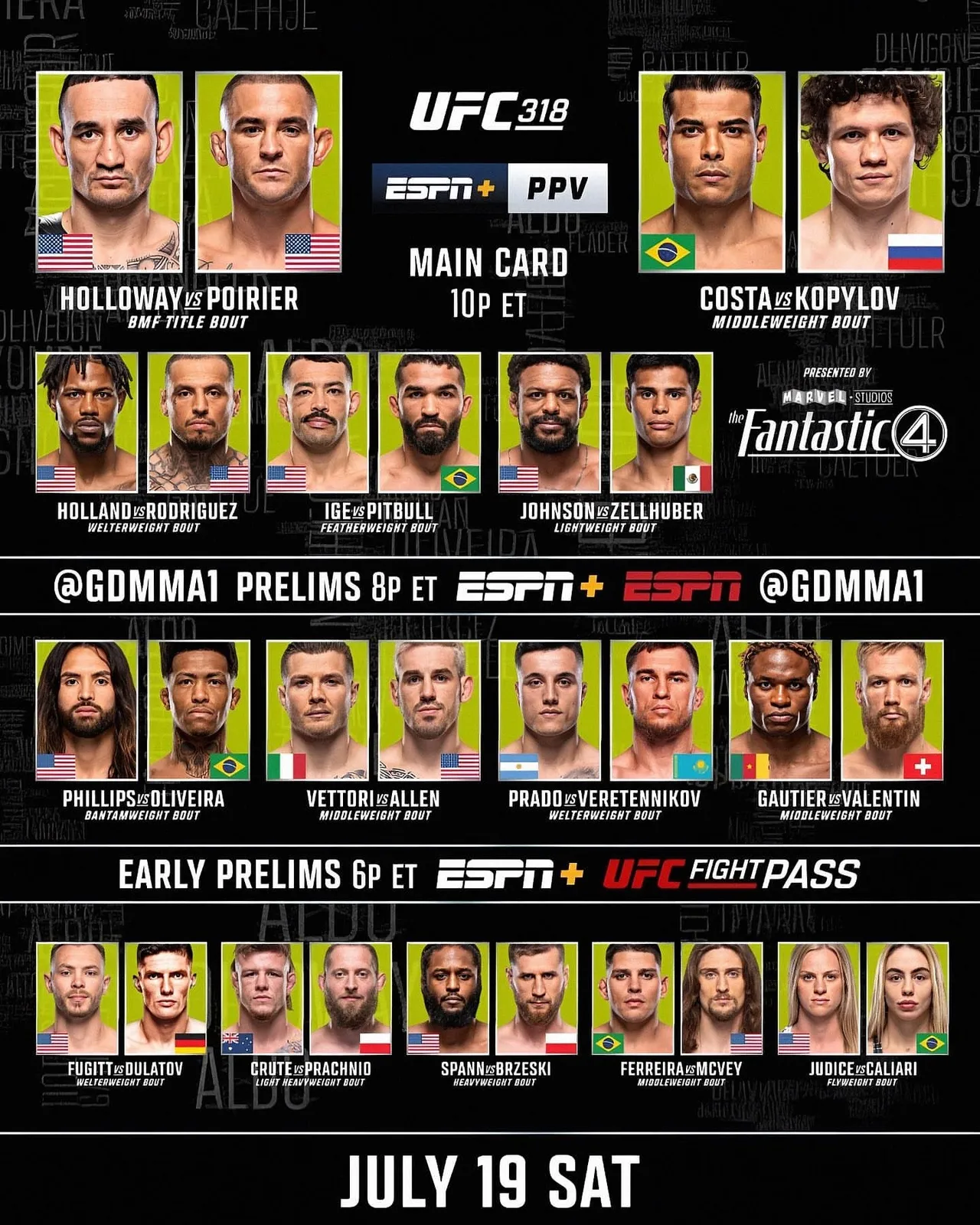 Полный кард турнира UFC 20 июля