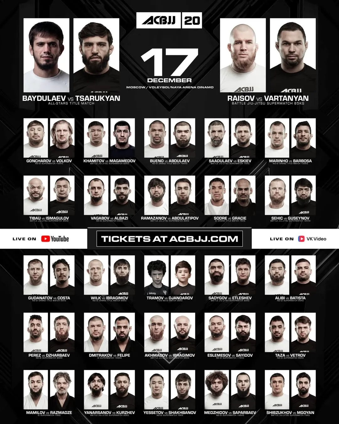 Полный кард турнира ACBJJ 20