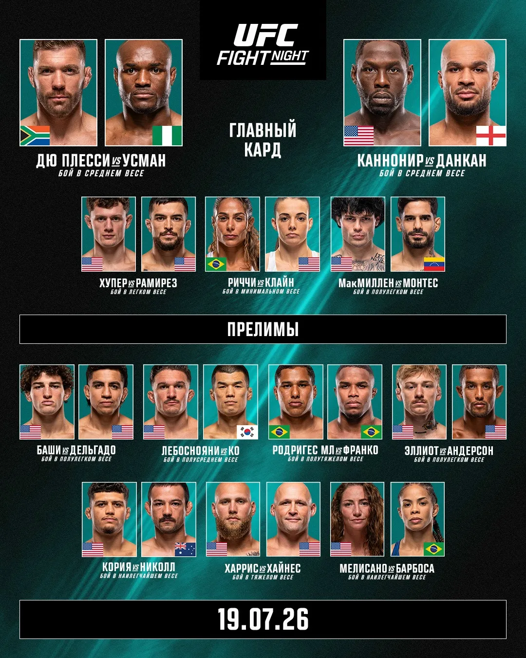 Кард турнира UFC Fight Night 281