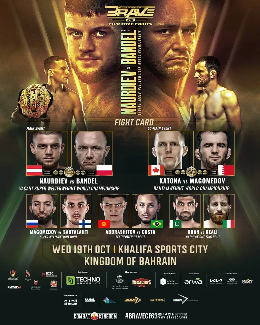 Все участники, кард турнира Brave CF 63 19
октября