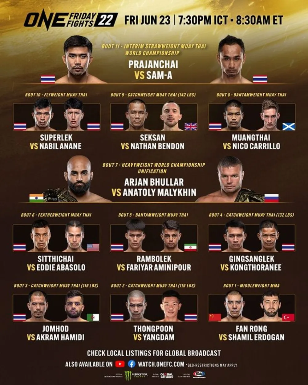 Кард турнира ONE Friday Fights 22 23 июня