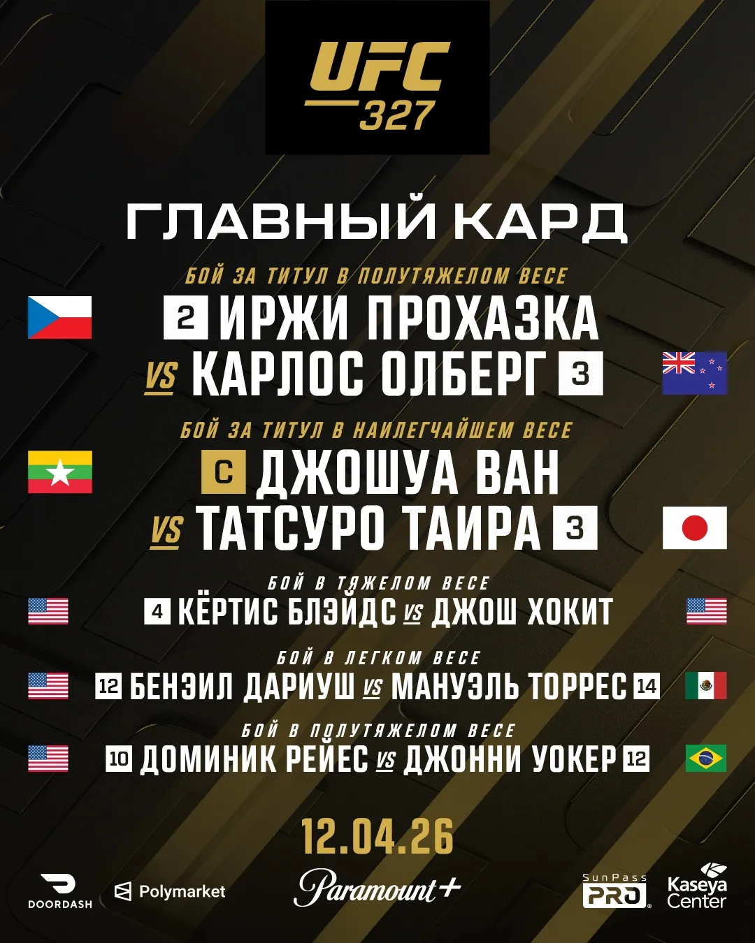 Основной кард турнира UFC 327