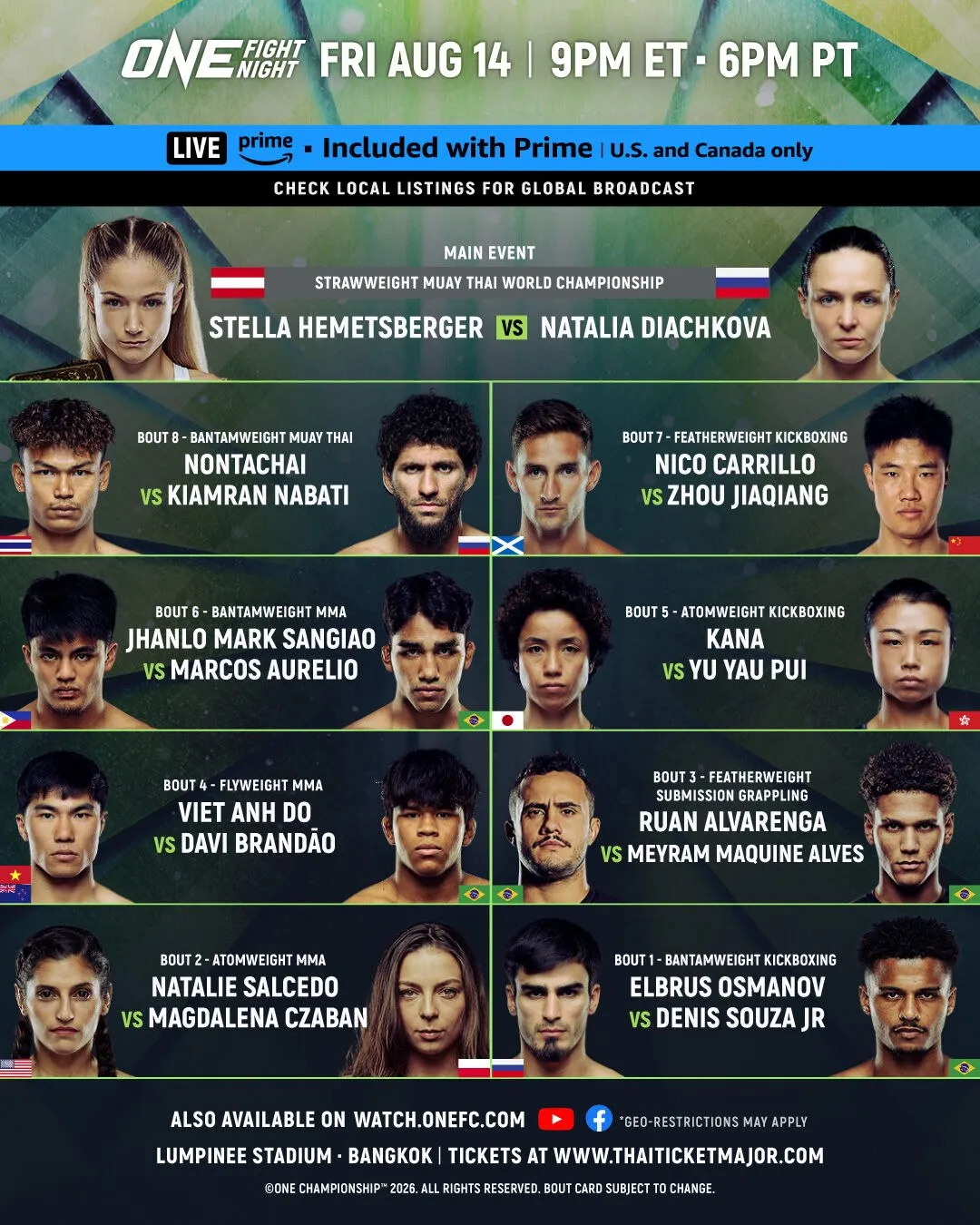 Полный кард турнира ONE Fight Night 46