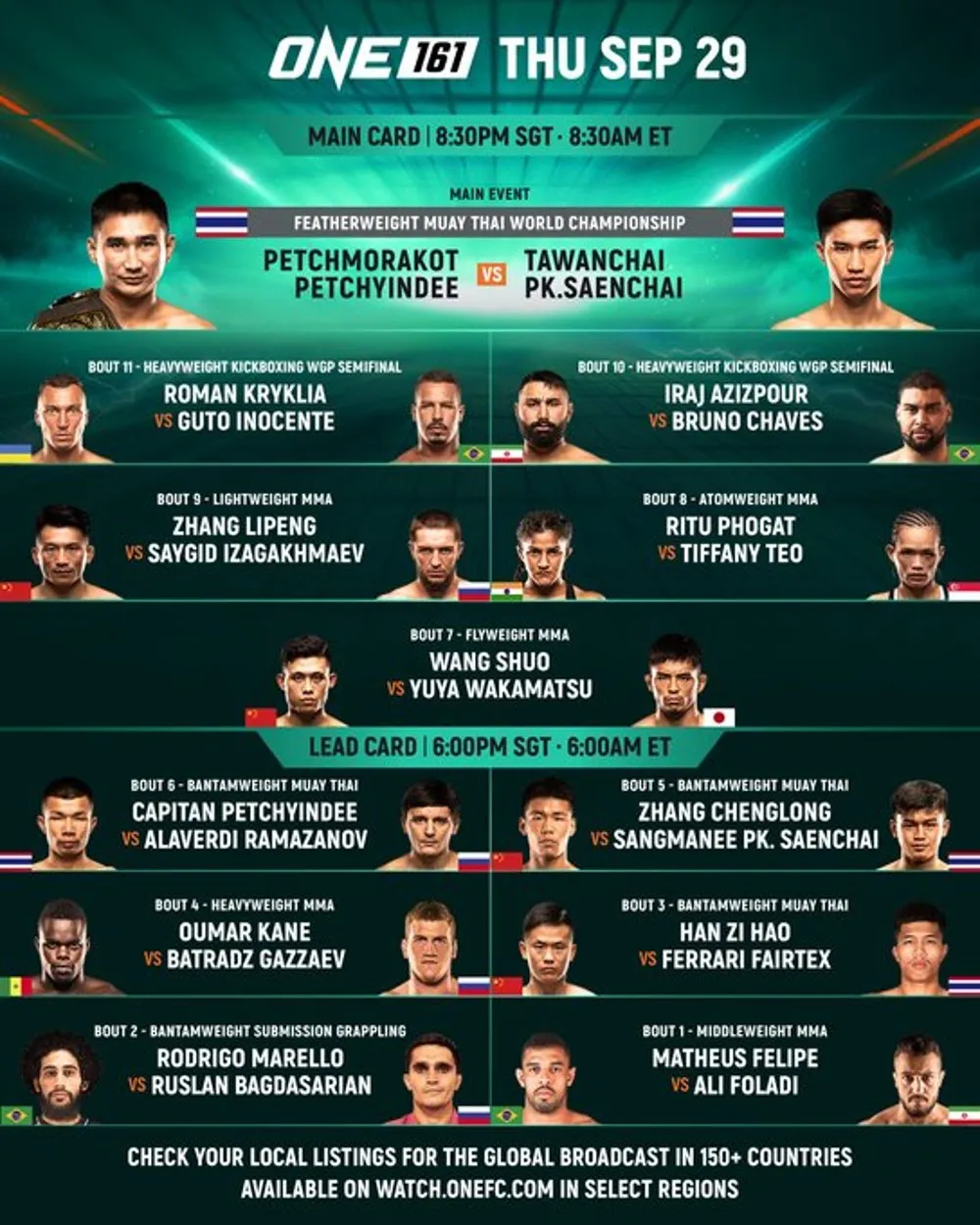 Все участники, кард ONE FC 29 сентября