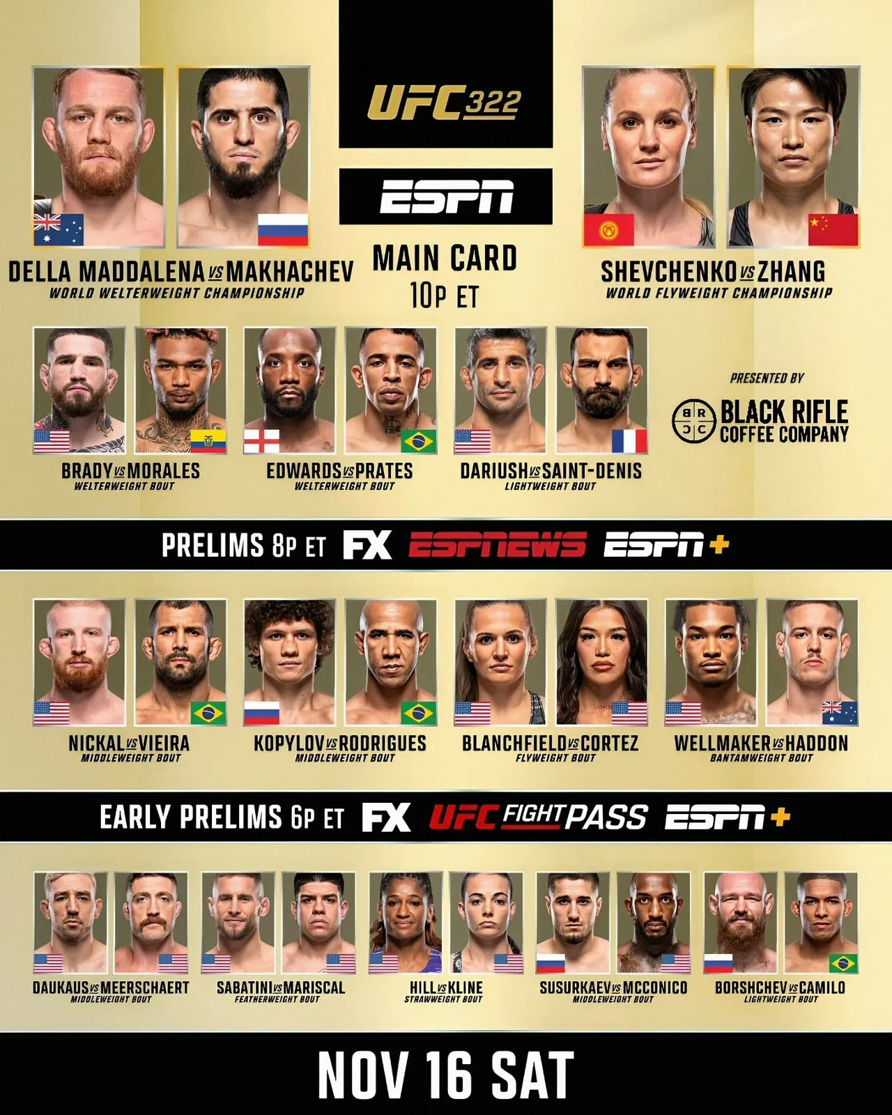 Полный кард турнира UFC 16 ноября