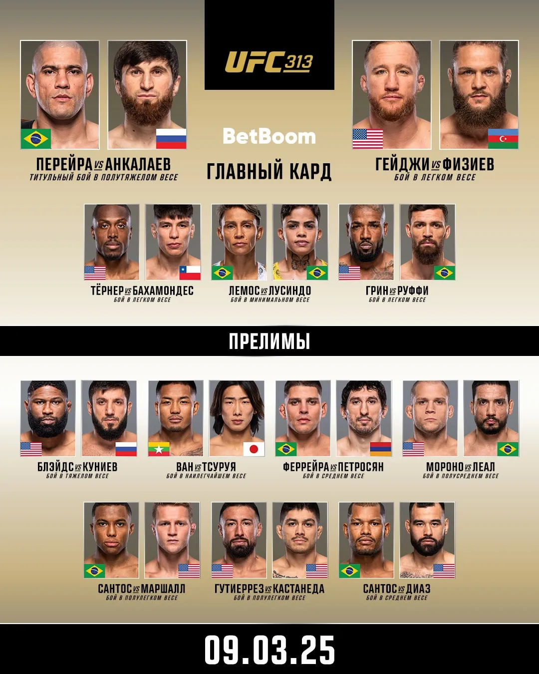 На UFC 313 состоится 12 поединков